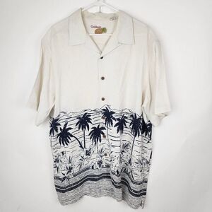 Caribbean Cream Linen Palm Tree Tropical Short Sleeve Button Down Shirt Mens XL